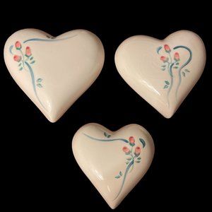 Vintage Homco Lasting Products Inc Hand Painted Hanging Hearts Set 3 Pink Roses